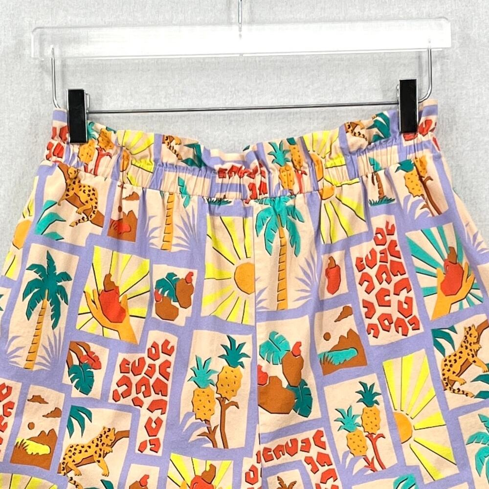 FARM RIO ANTHROPOLOGIE Patch Print Short Womens Medium Purple Peach Pull On - Picture 5 of 16